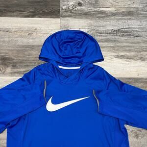 Nike‎ Dry Elite Basketball Blue Mens L Dri Fit Big Swoosh Pullover Hoodie Shirt